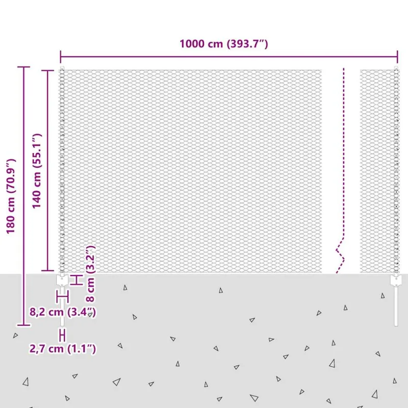 Suvirinto vielos tvoros 10 x 1,4 m (P x A) PVC dengtas plienas