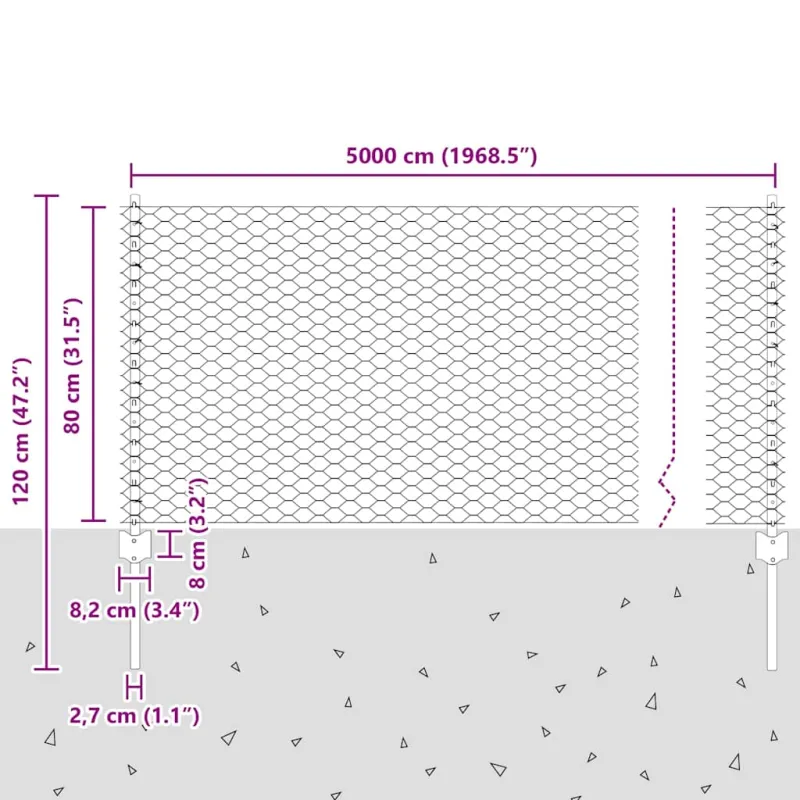 Suvirinto vielos tvoros 50 x 0,8 m (P x A) PVC dengtas plienas