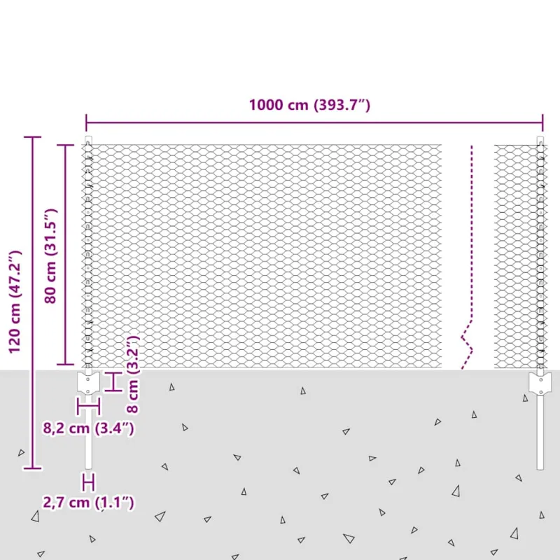 Suvirinto vielos tvoros 10 x 0,8 m (P x A)