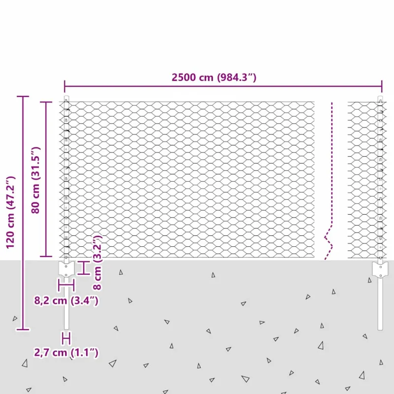 Suvirinto vielos tvoros 25 x 0,8 m (Plotis x Aukštis)