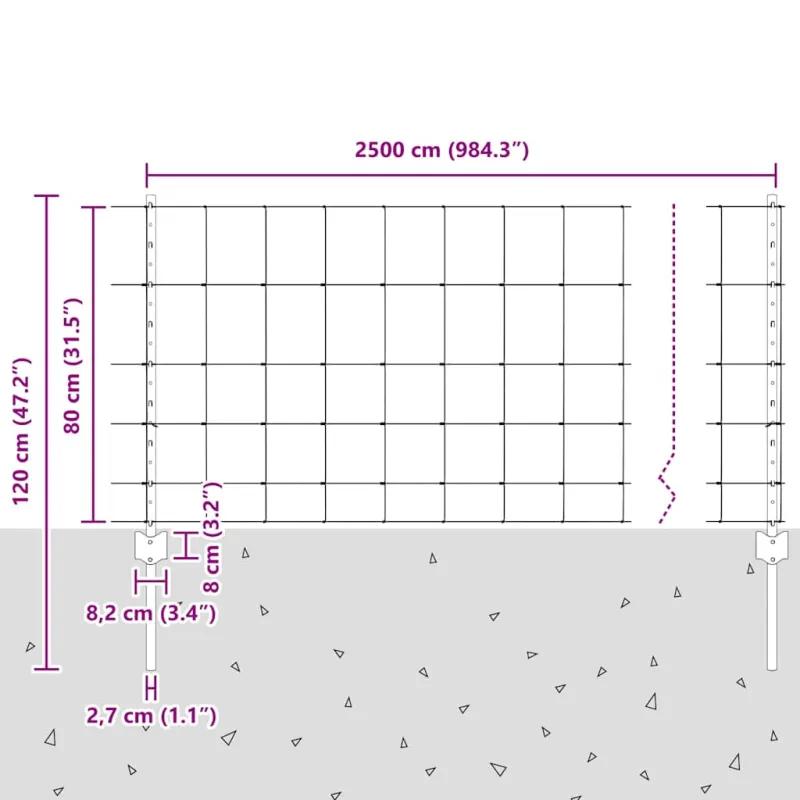 Vilkų tvora su stulpais 25 x 0,8 m (Plotis x Aukštis)