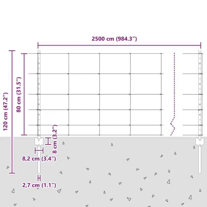 Vilkų tvora su stulpais 25 x 0,8 m (Plotis x Aukštis)