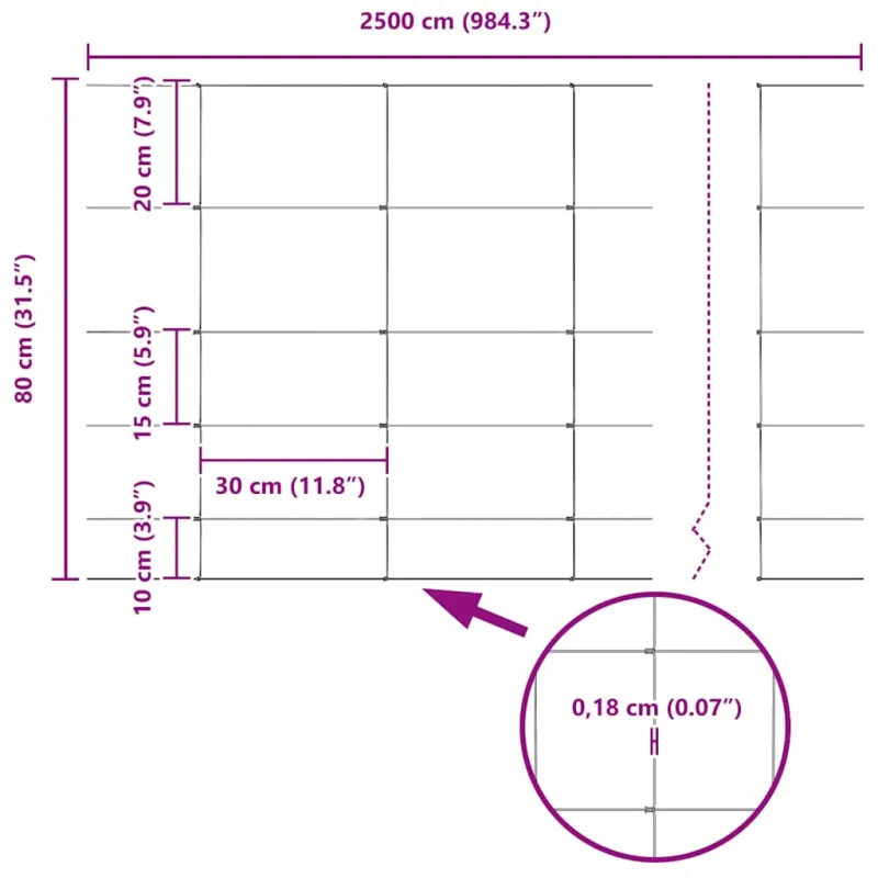 Vilkų tvora su stulpais 25 x 0,8 m (Plotis x Aukštis)