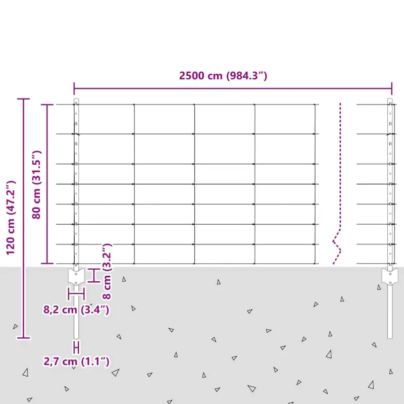Vilkų tvora su stulpais 25 x 0,8 m (Plotis x Aukštis)