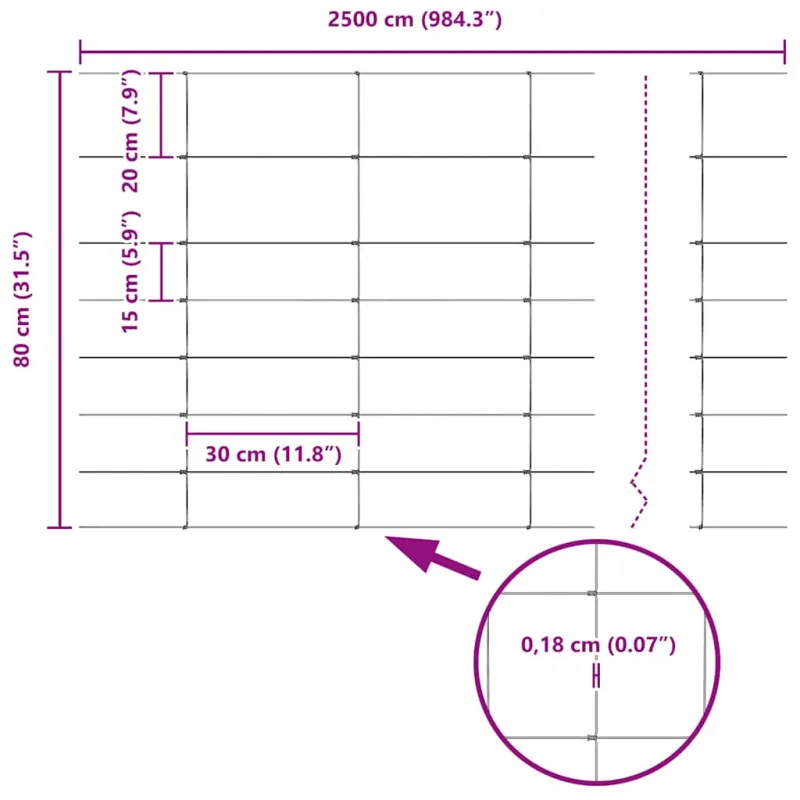 Vilkų tvora su stulpais 25 x 0,8 m (Plotis x Aukštis)