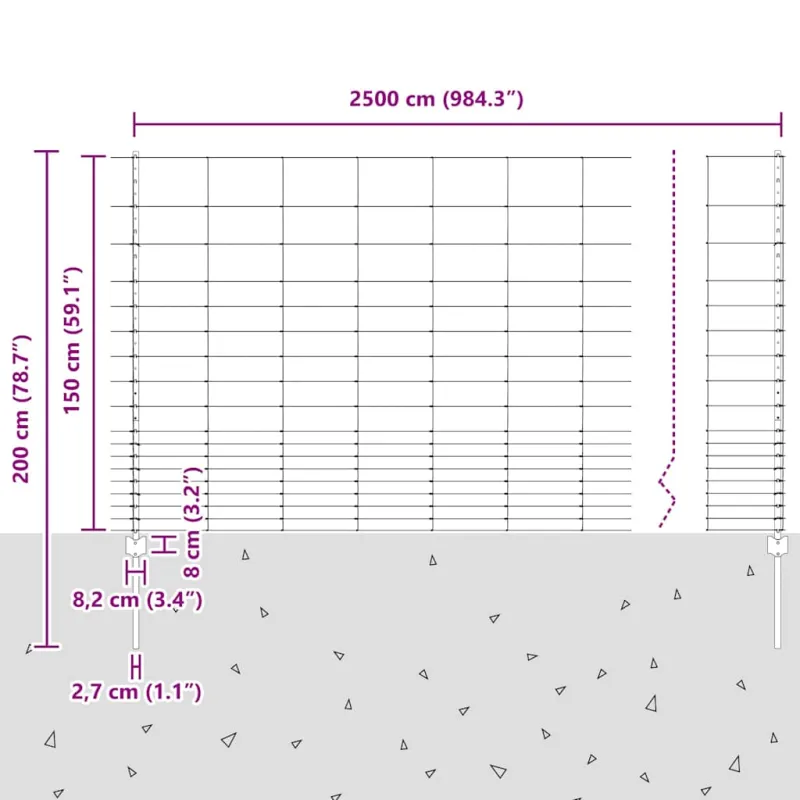 Vilkų tvora su stulpais 25 x 1,5 m (Plotis x Aukštis)