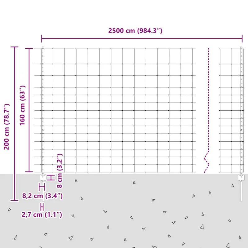 Vilkų tvora su stulpais 25 x 1,6 m (A x H)