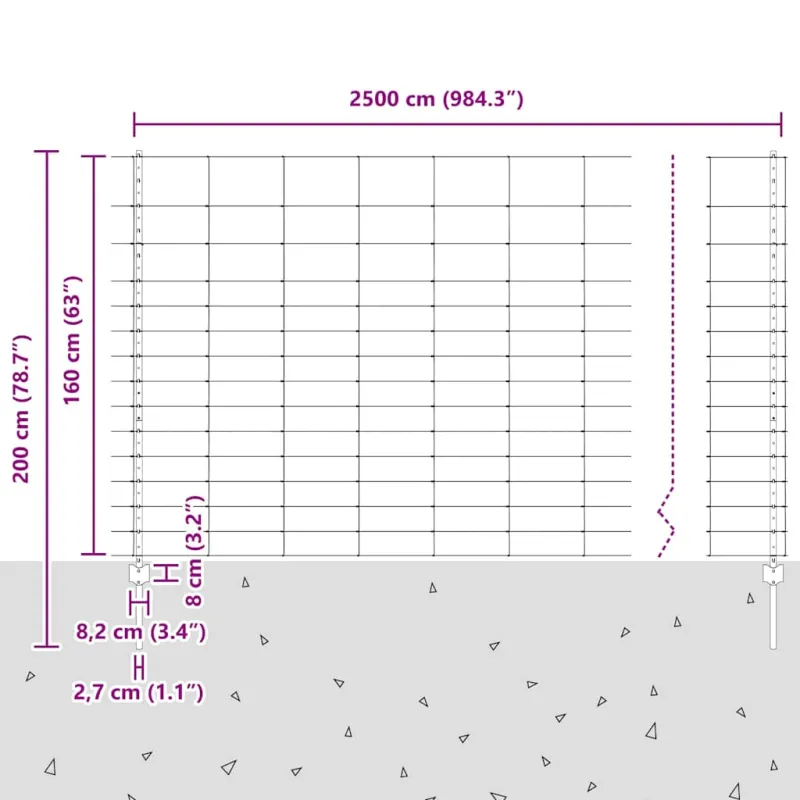 Vilkų tvora su stulpais 25 x 1,6 m (A x H)