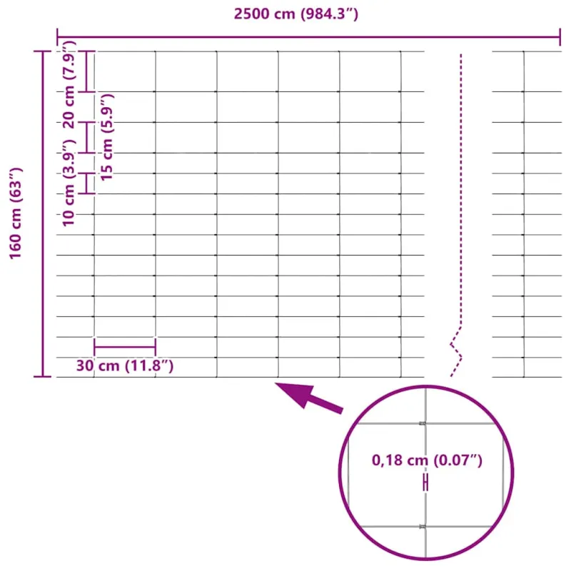 Vilkų tvora su stulpais 25 x 1,6 m (A x H)