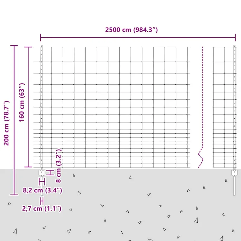 Vilkų tvora su stulpais 25 x 1,6 m (A x H)