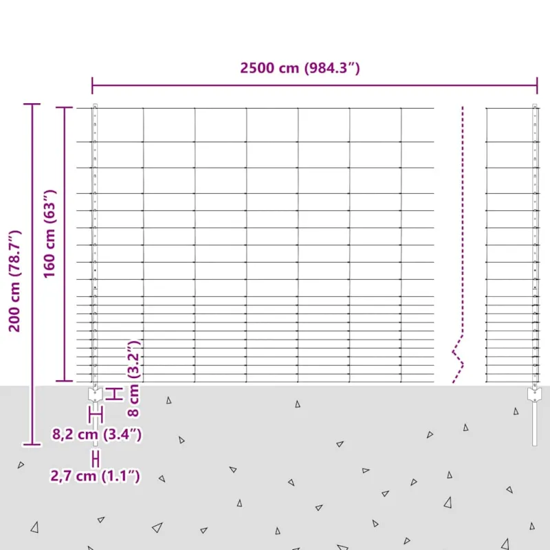 Vilkų tvora su stulpais 25 x 1,6 m (A x H)