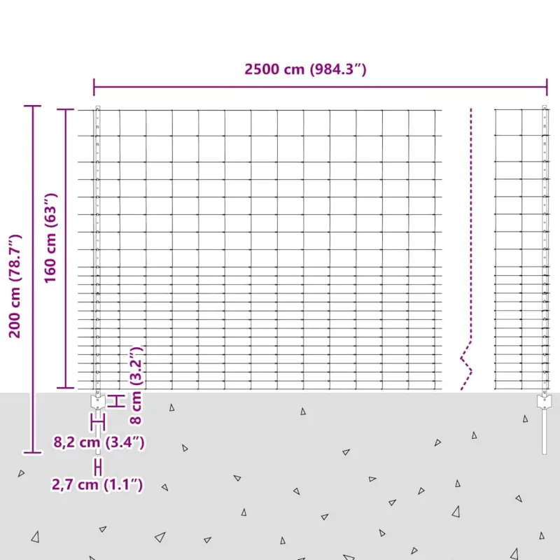 Vilkų tvora su stulpais 25 x 1,6 m (A x H)