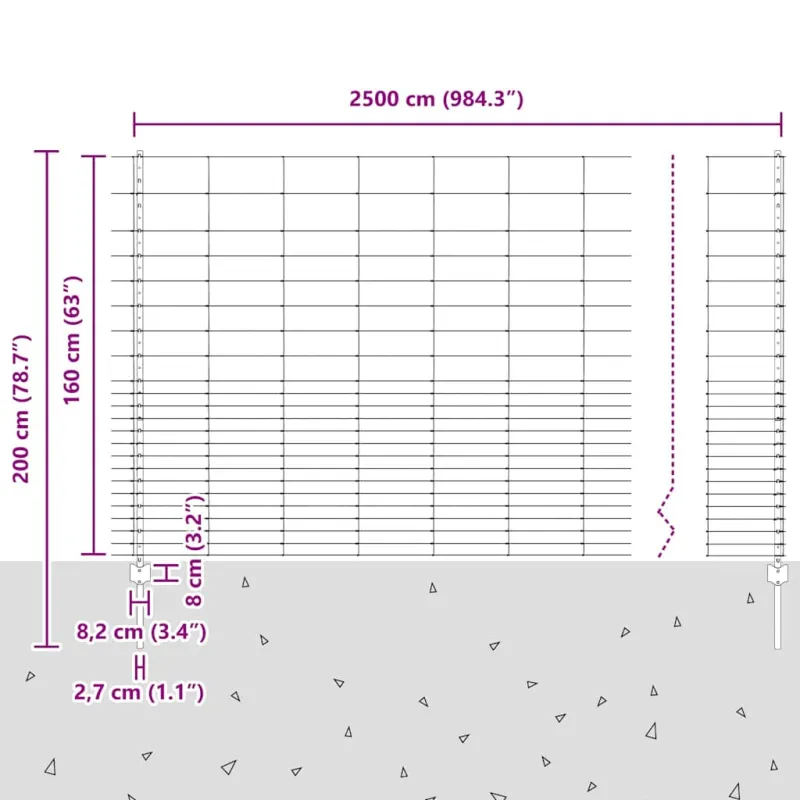Vilkų tvora su stulpais 25 x 1,6 m (A x H)