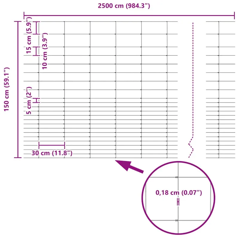 Vilkų tvora su stulpais 25 x 1,6 m (A x H)