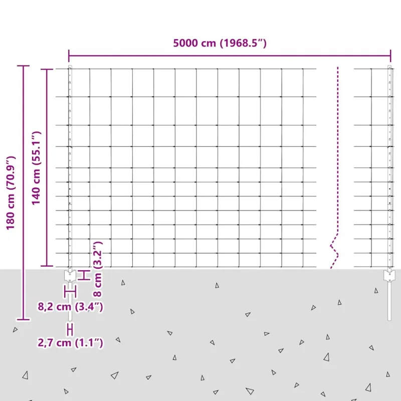 Vilkų tvora su stulpais 50 x 1,4 m (P x A)