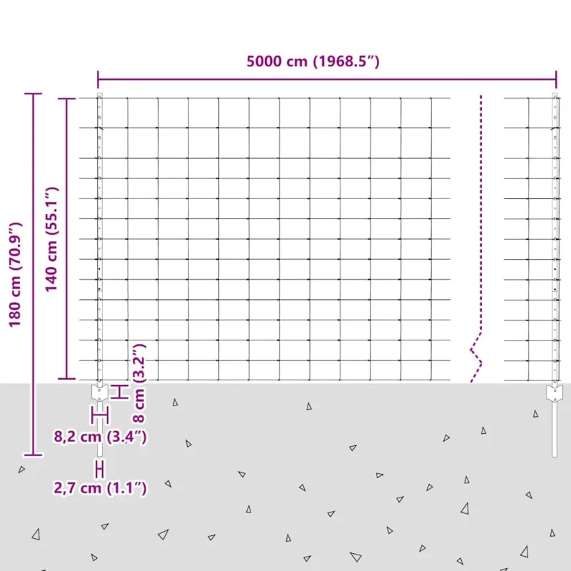 Vilkų tvora su stulpais 50 x 1,4 m (P x A)
