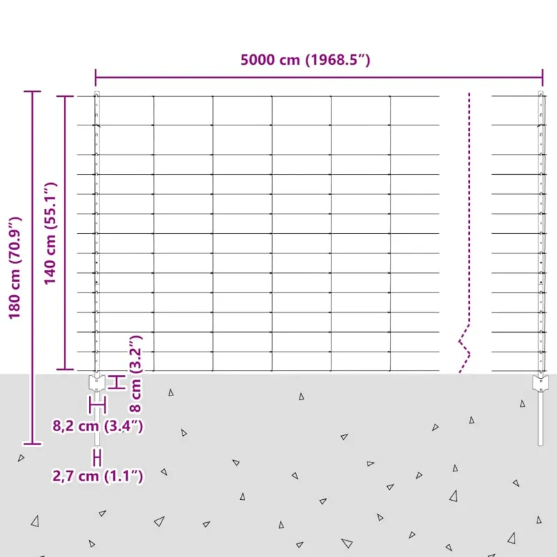 Vilkų tvora su stulpais 50 x 1,4 m (P x A)