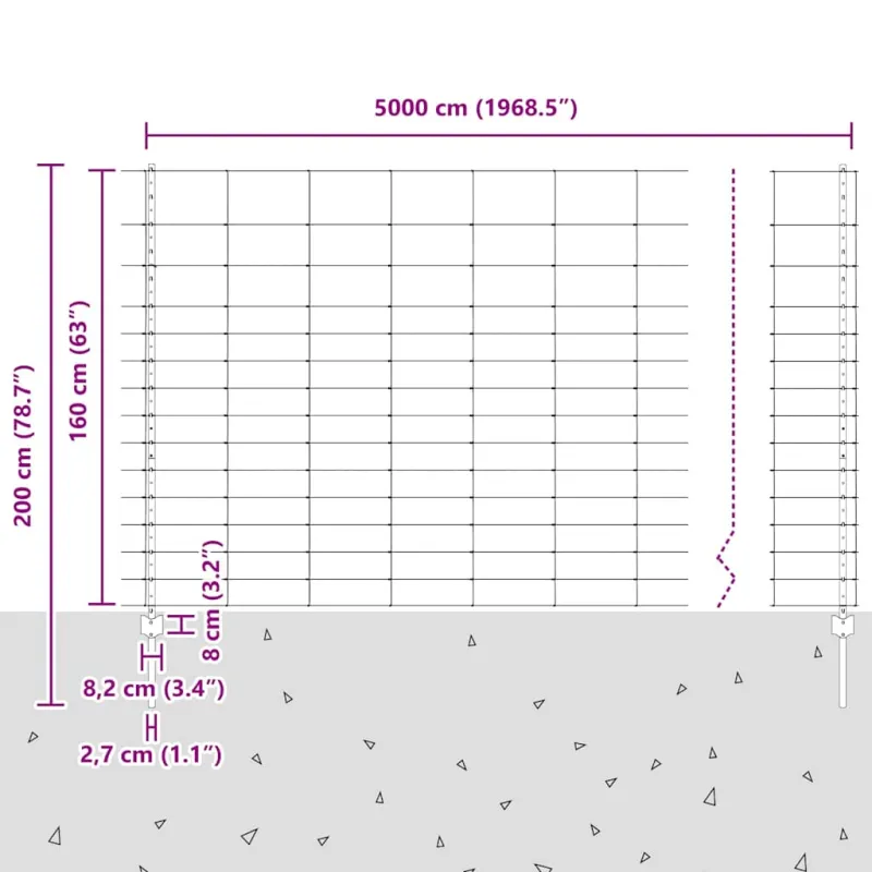 Vilkų tvora su stulpais 50 x 1,6 m (Plotis x Aukštis)