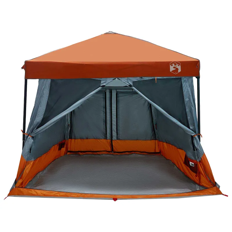 Kempingo Palapinių Komplektas su stogu 2 pcs Pilka ir oranžinė