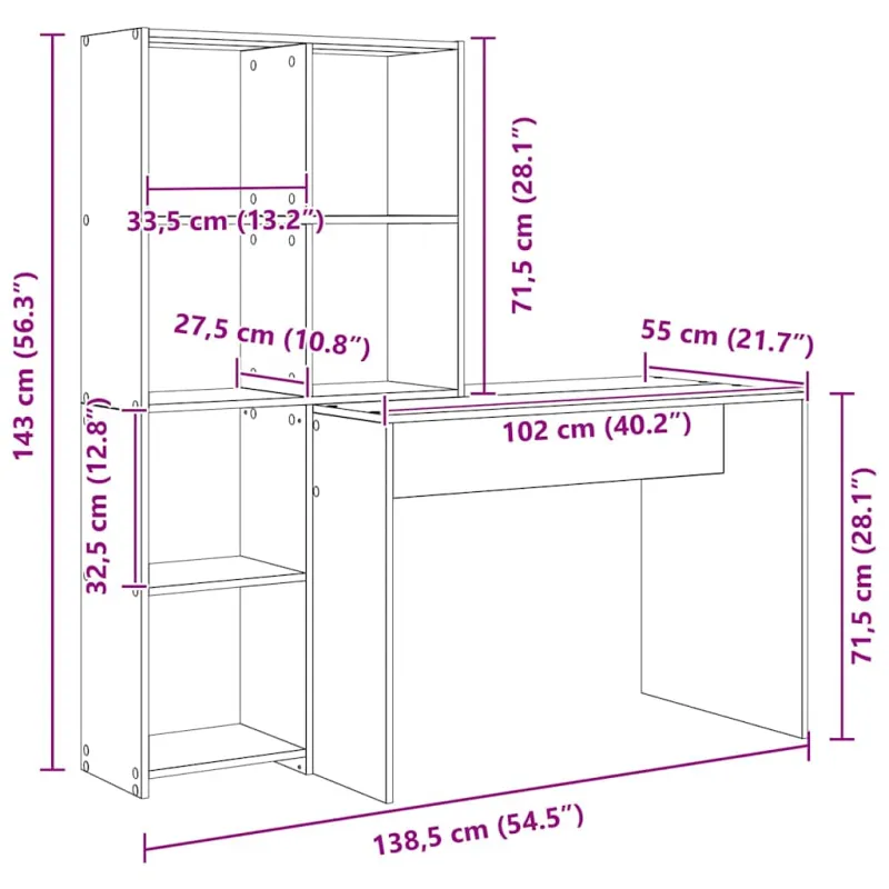 Stalas Pilkas Sonoma 138,5 x 55 x 143 cm Apdirbta mediena