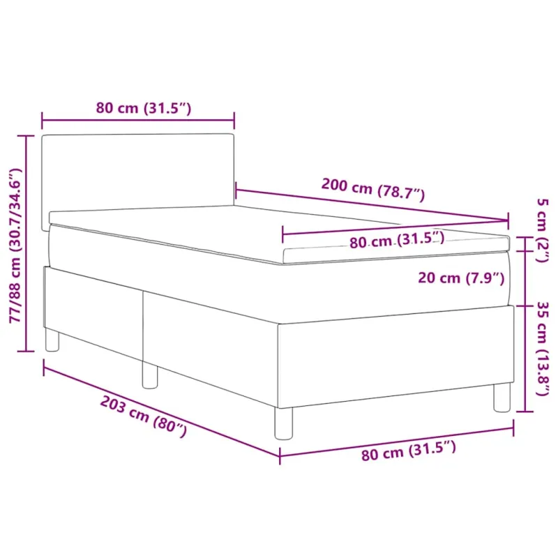 Kiemas lova su galvūgalio Tamsiai pilka ir balta 80 x 200 cm
