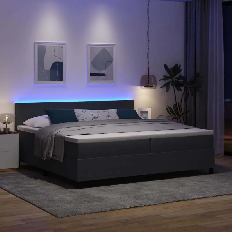LED Čiužinio Lova Tamsiai pilka ir balta 200 x 200 cm