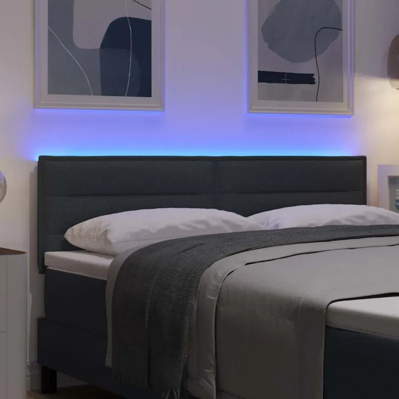 LED galvūgalis su LED juostelėmis Tamsiai pilka 144 cm audinys