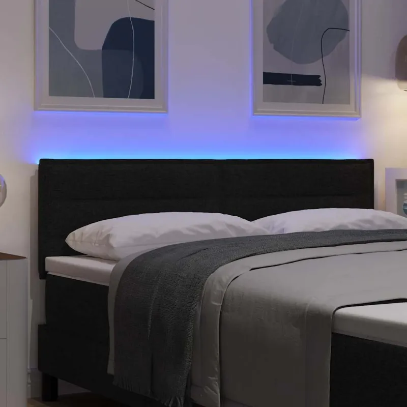 LED galvūgalis su LED juostelėmis Juodas 160 cm audinys