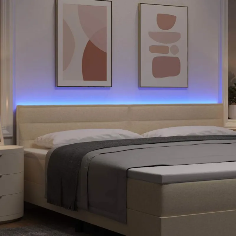 LED galvūgalis su LED juostelėmis Kreminė 200 cm audinys