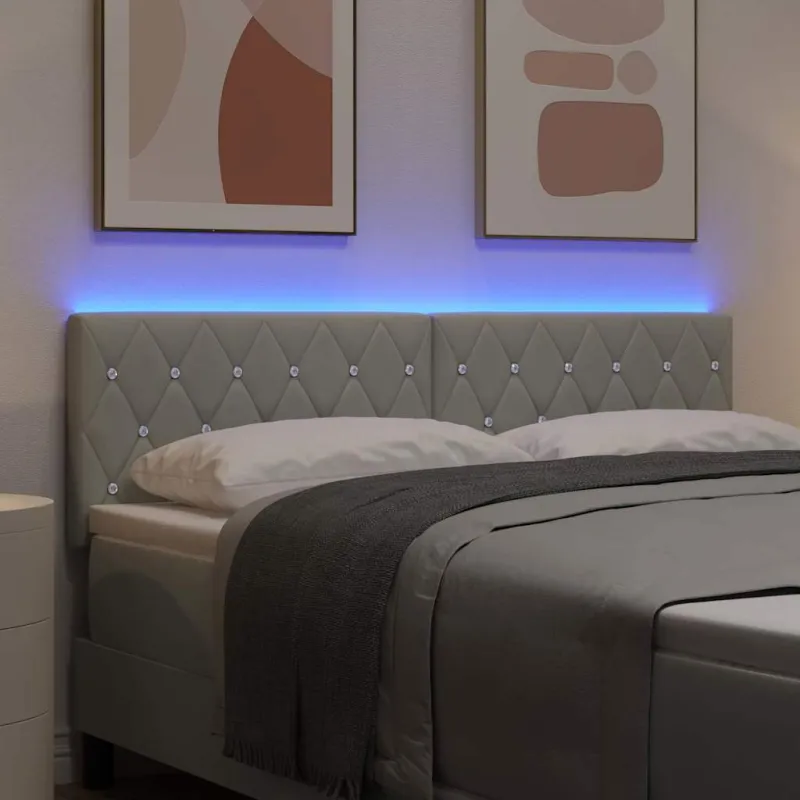 LED galvūgalis su LED juostelėmis Šviesiai pilka 144 cm Aksomas