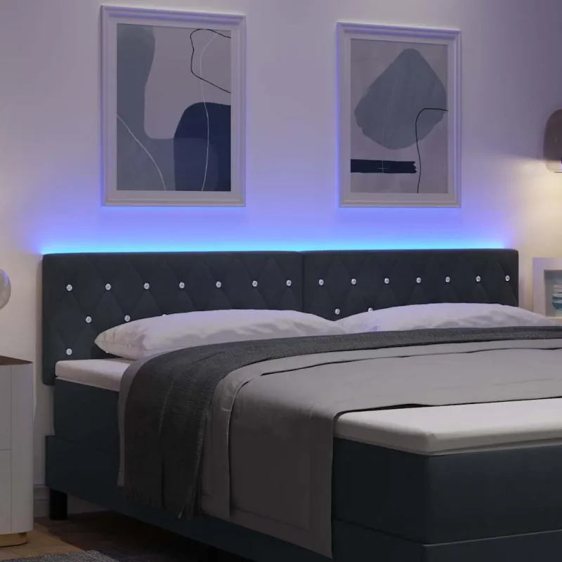 LED galvūgalis su LED juostelėmis Tamsiai pilka 180 cm Aksomas