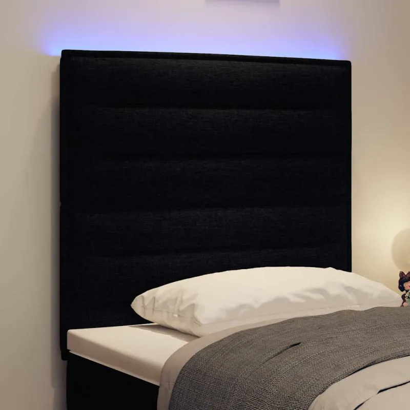 LED galvūgalis su LED juostelėmis Juodas 90 cm audinys