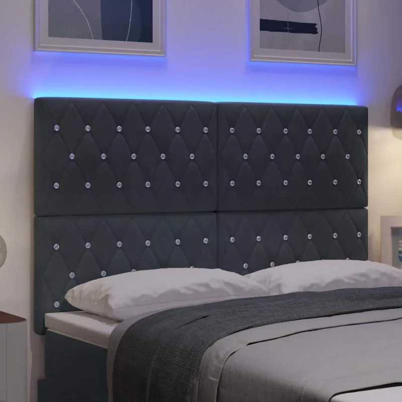 LED galvūgalis su LED juostelėmis Tamsiai pilka 160 cm Aksomas