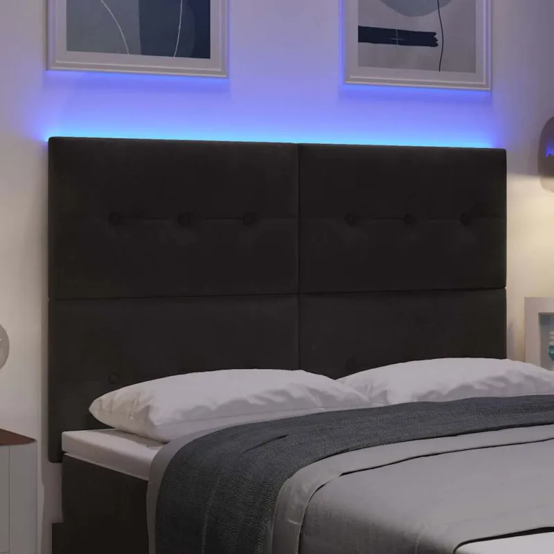LED galvūgalis su LED juostelėmis Juodas 160 cm Aksomas