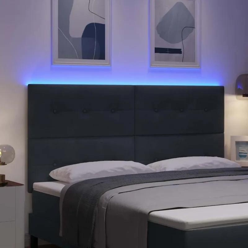 LED galvūgalis su LED juostelėmis Pilka 180 cm Aksomas