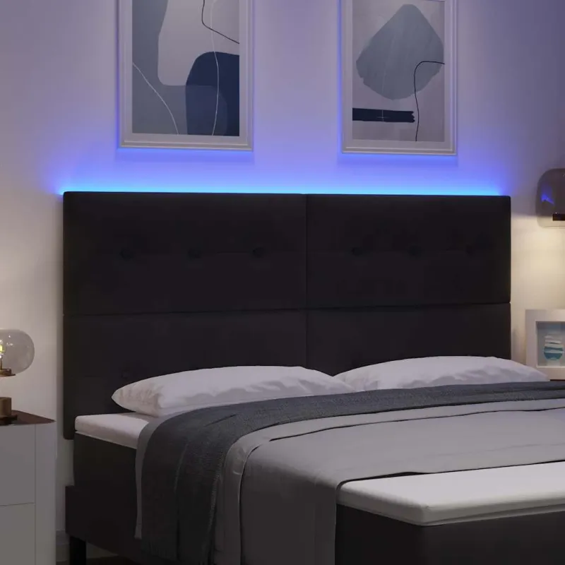 LED galvūgalis su LED juostelėmis Juodas 180 cm Aksomas