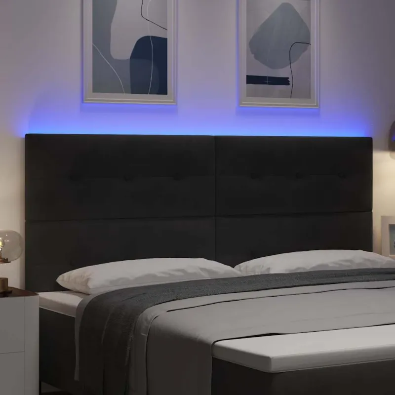 LED galvūgalis su LED juostelėmis Juodas 200 cm Aksomas