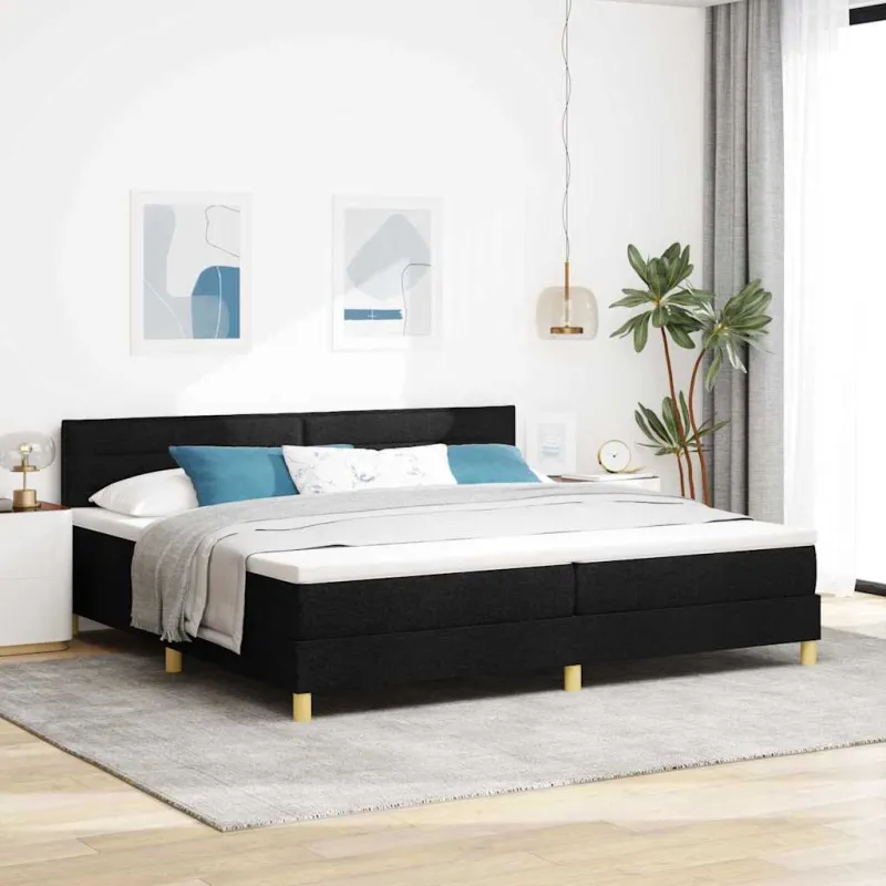 Kiemas lova su pagalve su galvūgalio Juoda 200 x 200 cm audinys