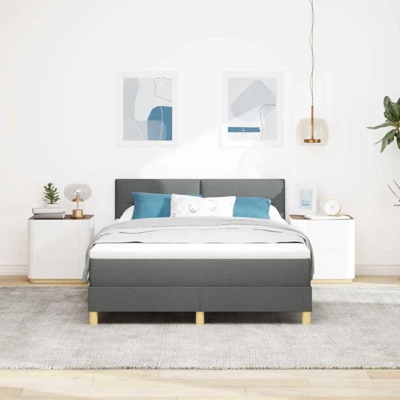 Kiemas lova su pagalve Tamsiai pilka 140 x 200 cm audinys