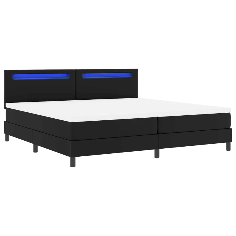 Kiemas lova su čiužiniu su LED Juoda 200 x 200 cm Dirbtinė oda