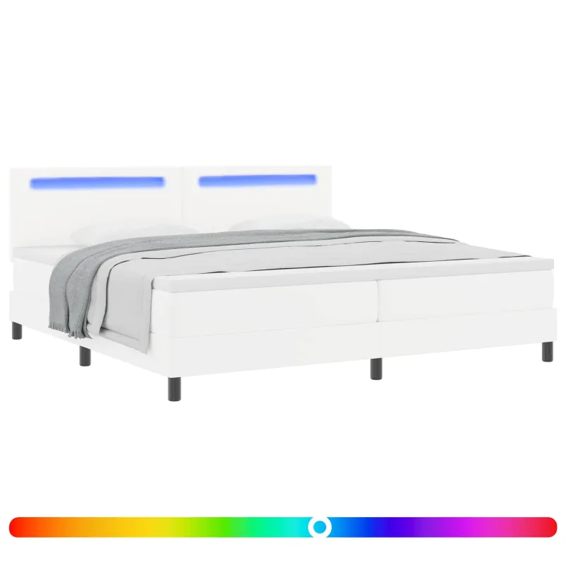 Kiemas lova su čiužiniu su LED Balta 200 x 200 cm Dirbtinė oda