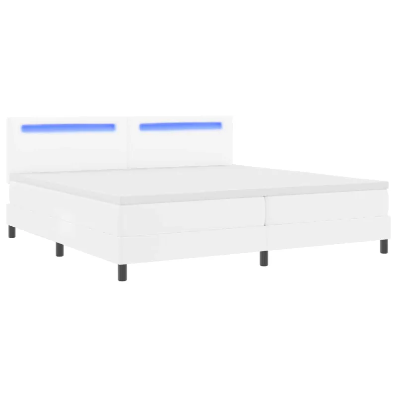 Kiemas lova su čiužiniu su LED Balta 200 x 200 cm Dirbtinė oda