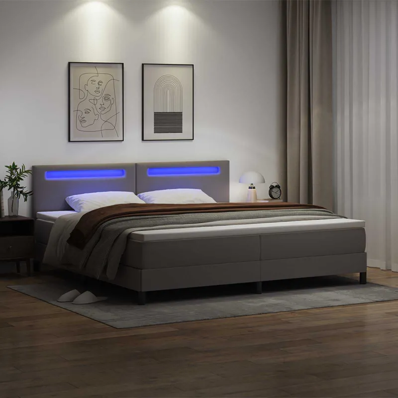 Kiemas lova su čiužiniu Pilka 200 x 200 cm Dirbtinė oda