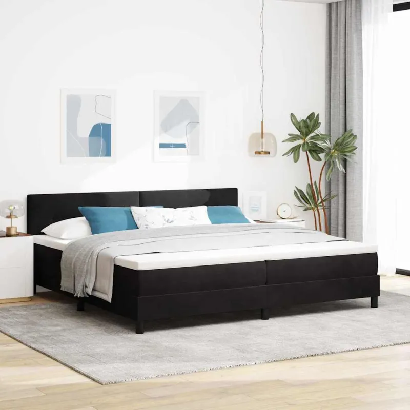 Kiemas lova su čiužiniu Juoda 200 x 200 cm Aksomas