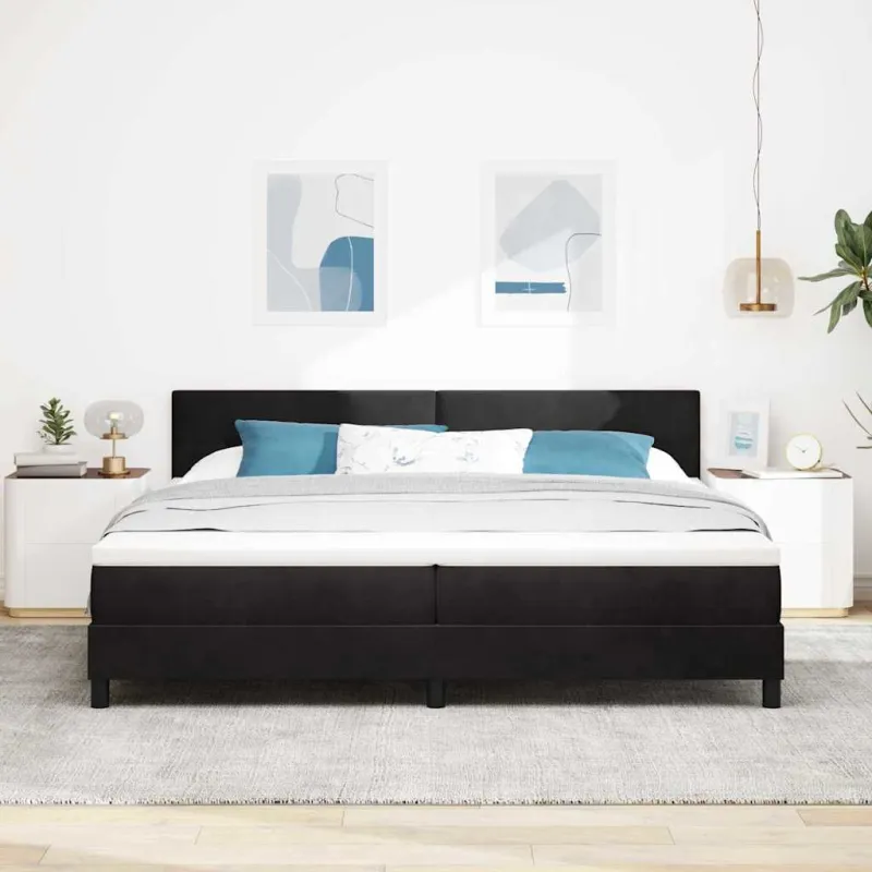 Kiemas lova su čiužiniu Juoda 200 x 200 cm Aksomas
