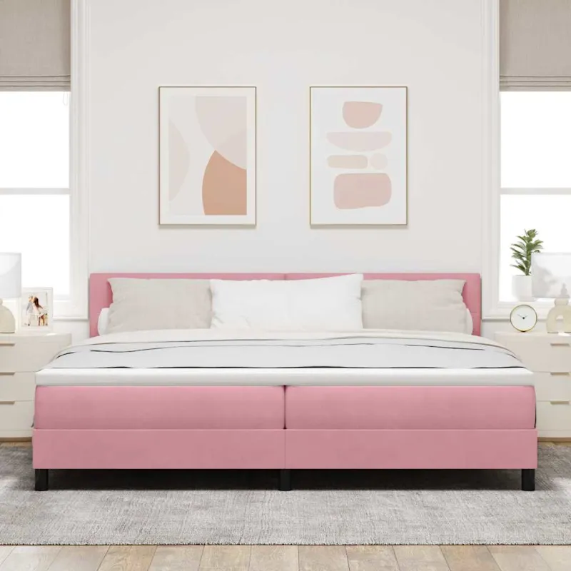 Kiemas lova su čiužiniu Rožinė 200 x 200 cm Aksomas