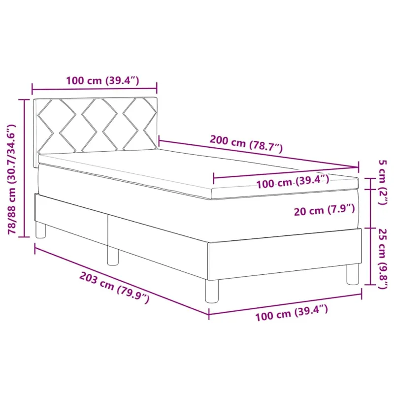 Kiemas lova su čiužiniu Juoda 100 x 200 cm Aksomas