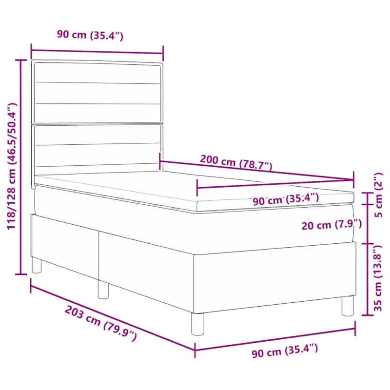 Kiemas lova su čiužiniu Tamsiai pilka 90 x 200 cm audinys