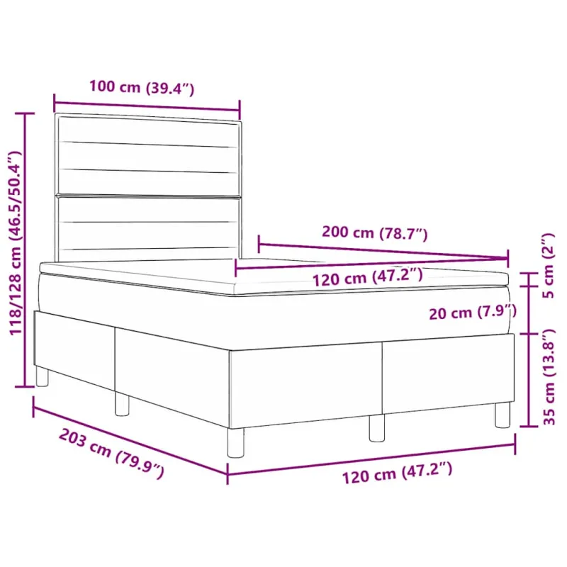 Kiemas lova su čiužiniu Šviesiai pilka 120 x 200 cm audinys