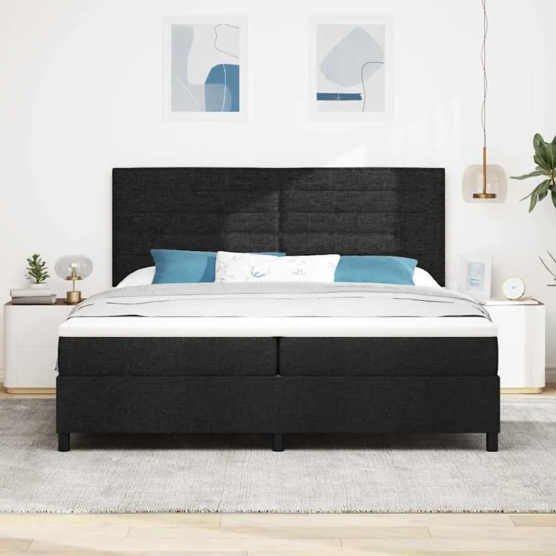 Kiemas lova su čiužiniu Juoda 200 x 200 cm audinys